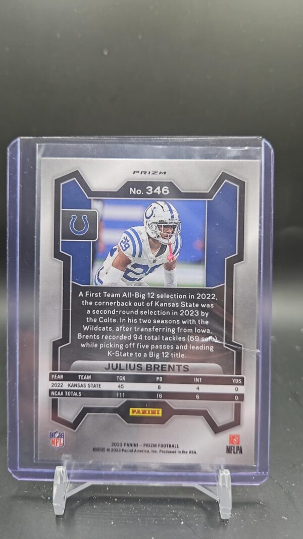 2023 Panini Prizm #346 Julius Brents ORANGE LAZER PRIZM RC Indianapolis Colts - Image 2
