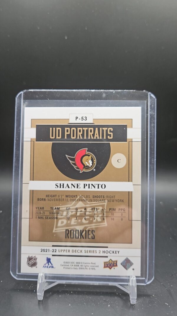 2021-22 Upper Deck Shane Pinto UD Portraits Rookies RC #P-53 - Image 2