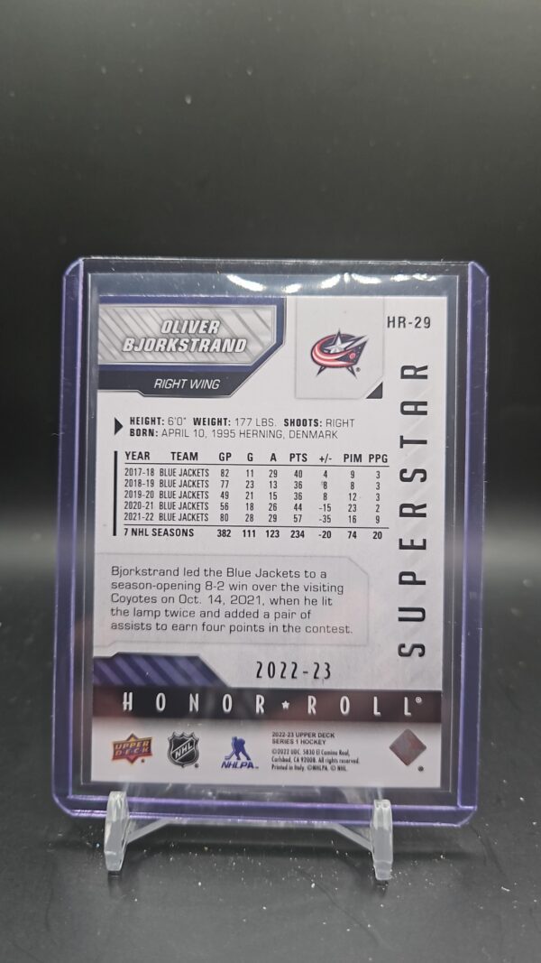 2022-23 Upper Deck Honor Roll Superstar #HR-29 Oliver Bjorkstrand #/250 - Image 2