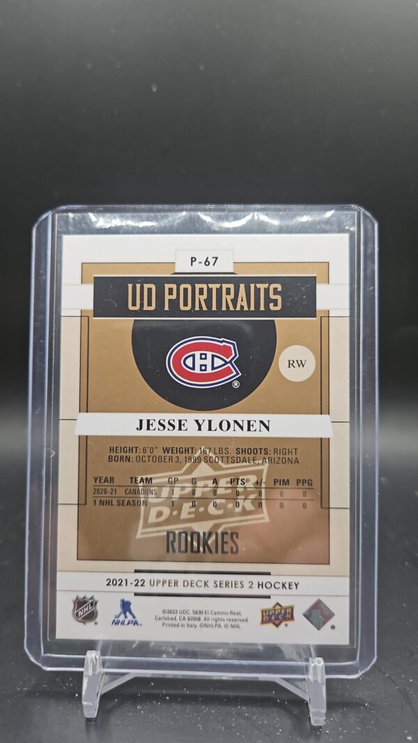 2021-22 Upper Deck Portraits RC Jesse Ylonen #P67 - Image 2