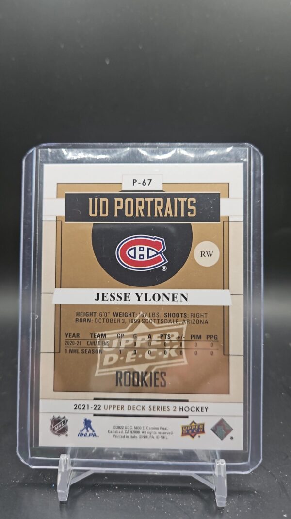 2021-22 Upper Deck Portraits RC Jesse Ylonen #P67 - Image 2