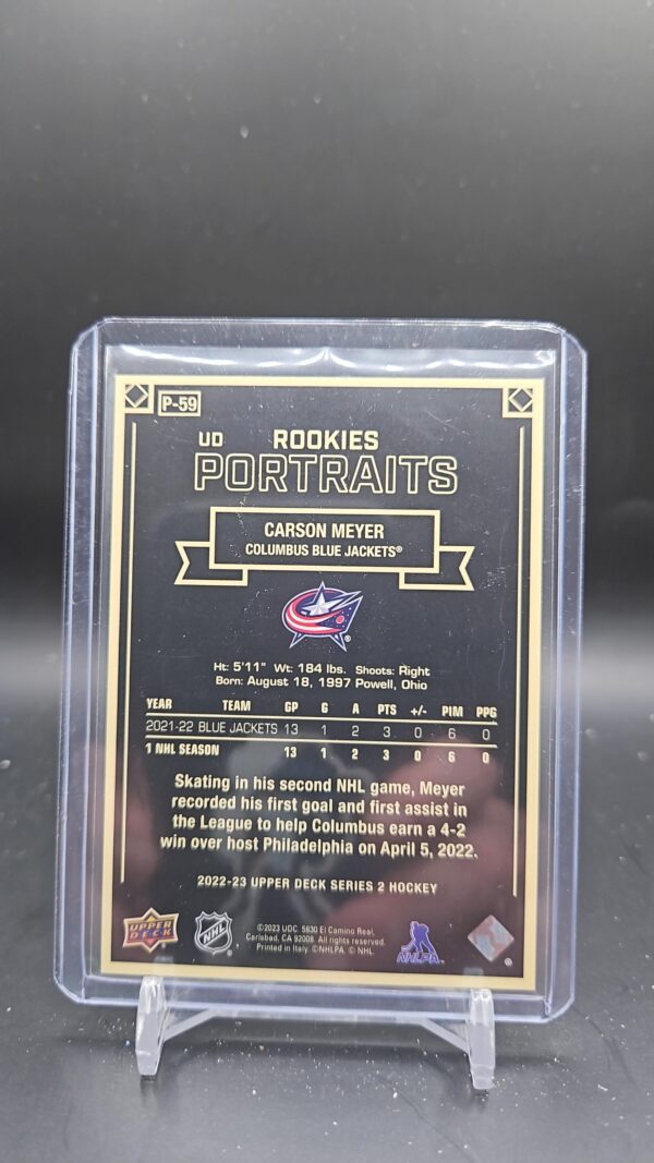 2022-23 Upper Deck Series 2 Carson Meyer UD Portraits Rookies #P59 - Image 2