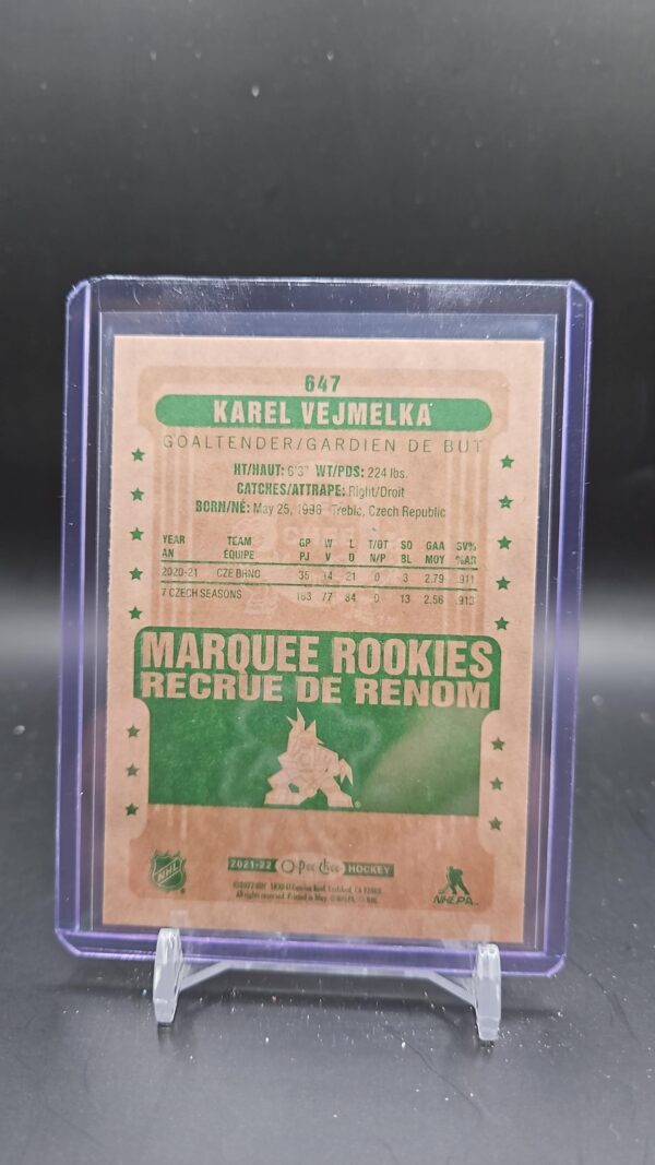 2021-22 O-Pee-Chee Retro #647 Karel Vejmelka Rookie RC - Image 2