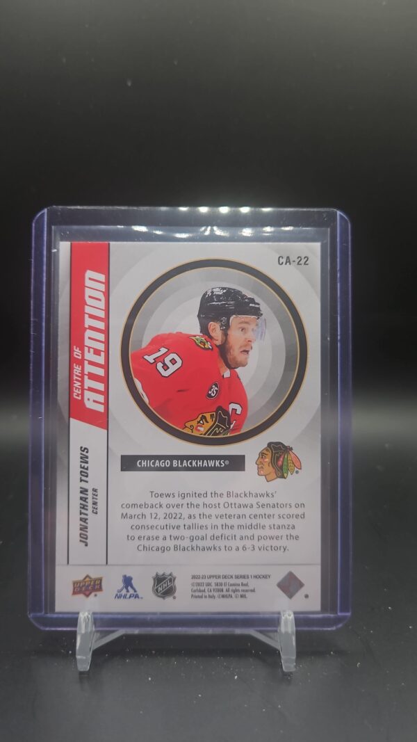 2022-23 Series 1 Centre of Attention #CA-22 Jonathan Toews - Chicago Blackhawks - Image 2