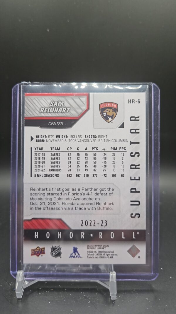 Sam Reinhart 2022-23 Upper Deck Series 1 Superstar Honor-Roll #hr-6 Florida - Image 2