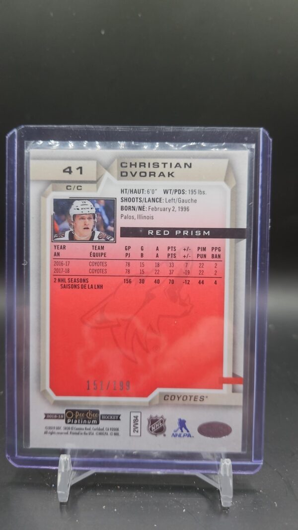 2018-19 O-Pee-Chee Platinum Red Prism /199 Christian Dvorak #41 - Image 2