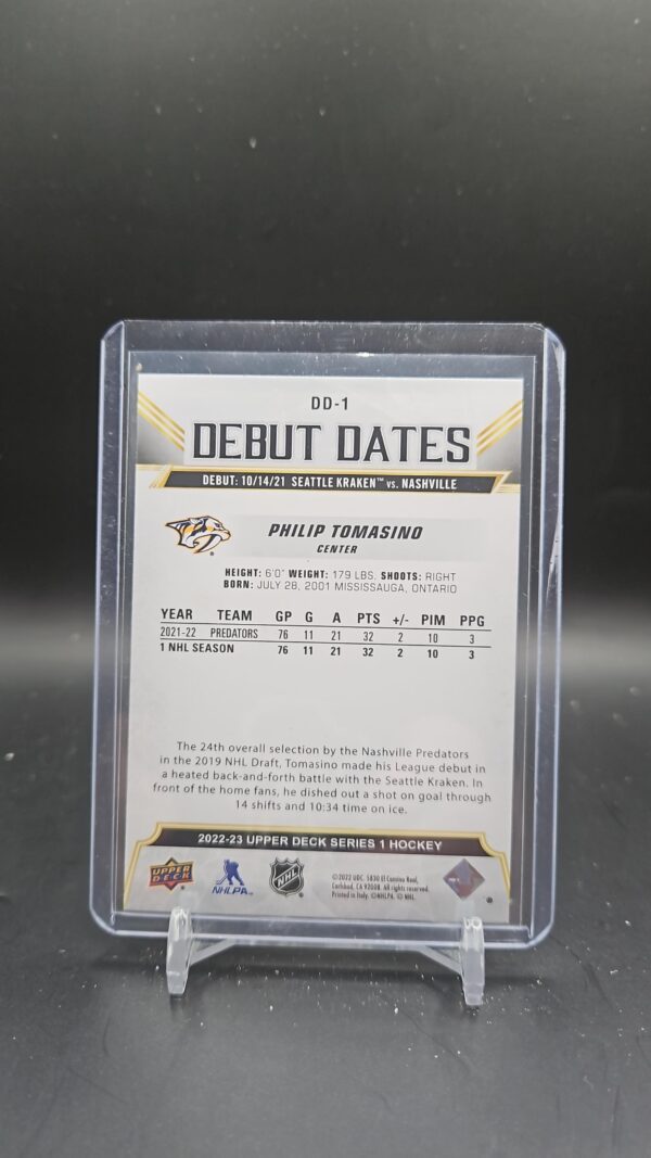 Philip Tomasino 2022-23 Upper Deck Series 1 Debut Dates #DD-1 Nashville - Image 2