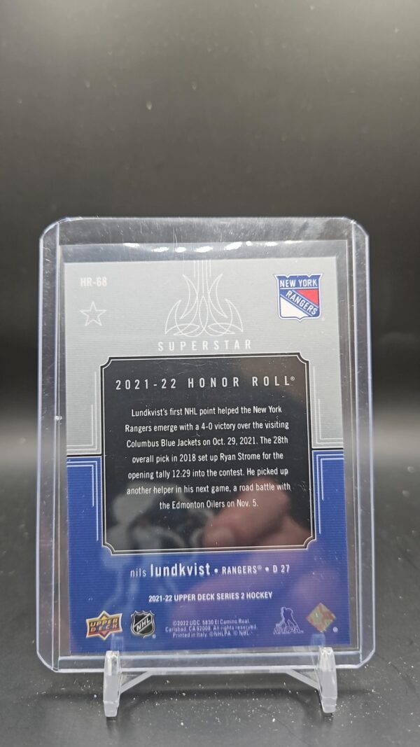 21-22 Upper Deck Honor Roll Superstar Nils Lundkvist HR-68 - Image 2