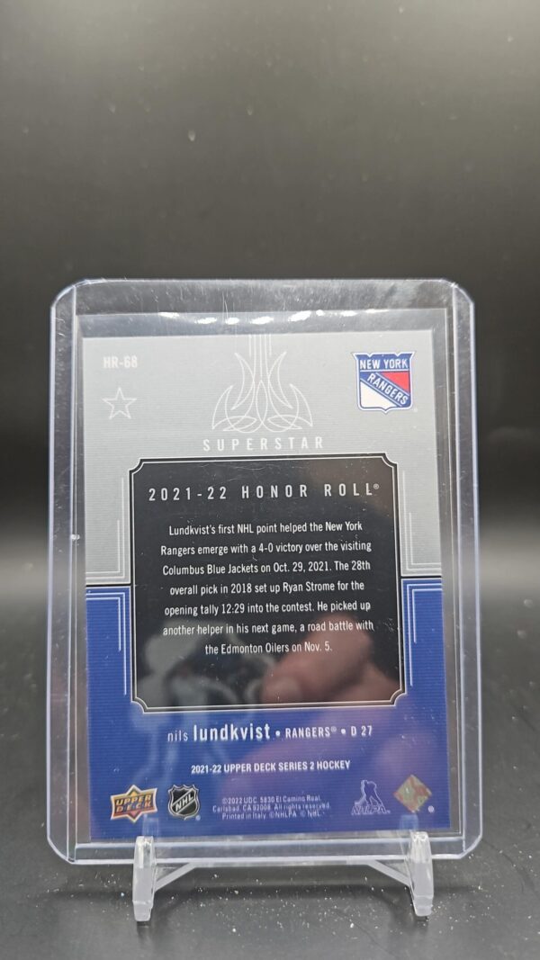21-22 Upper Deck Honor Roll Superstar Nils Lundkvist HR-68 - Image 2