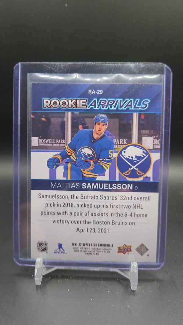 2021-22 Upper Deck Credentials Rookie Arrivals RA-29 Mattias Samuelsson - Image 2