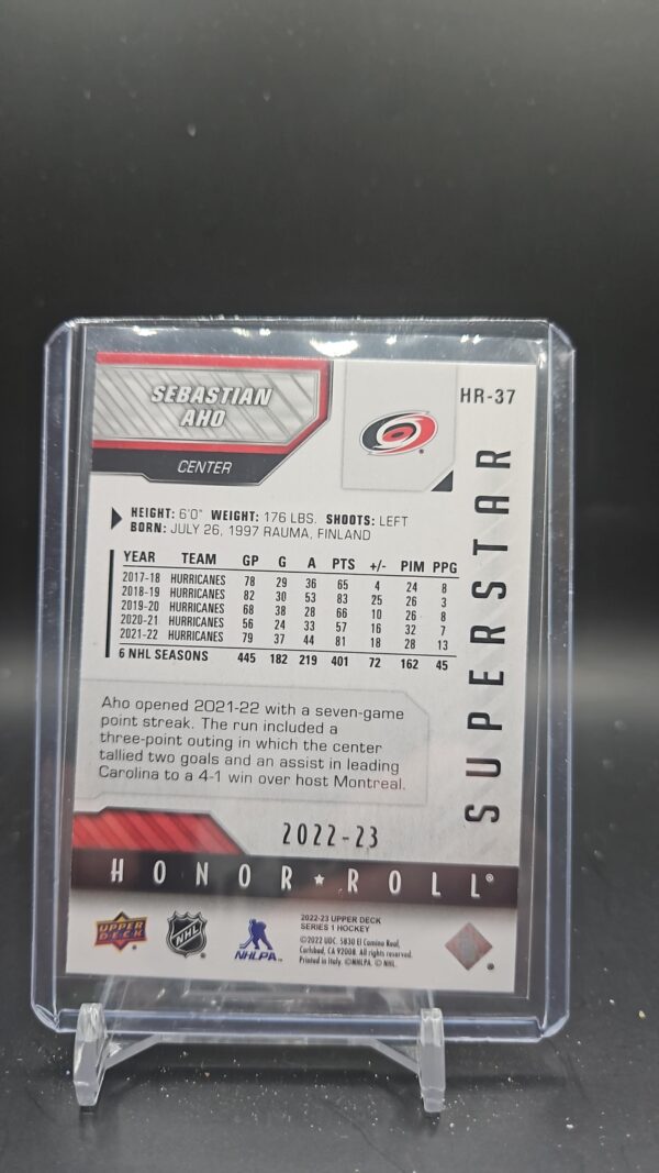 2022-23 Upper Deck UD Series 1 Superstar Honor Roll HR-37 Sebastian Aho - Image 2