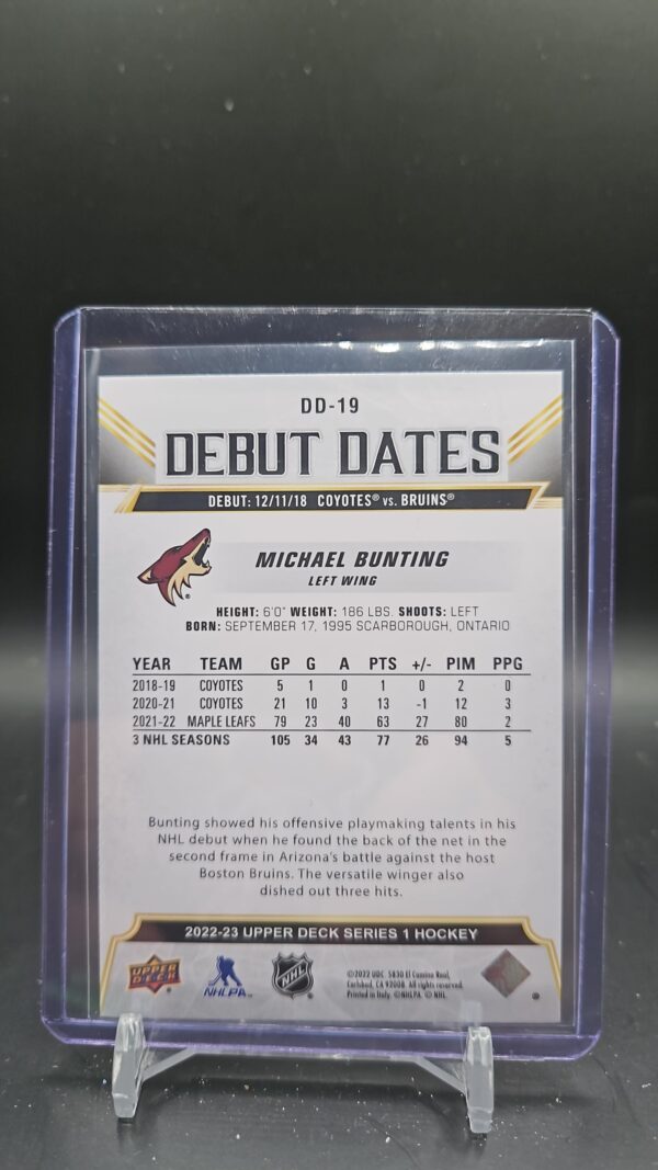 2022-23 Upper Deck Series 1 Debut Dates #DD-19 Michael Bunting - Image 2