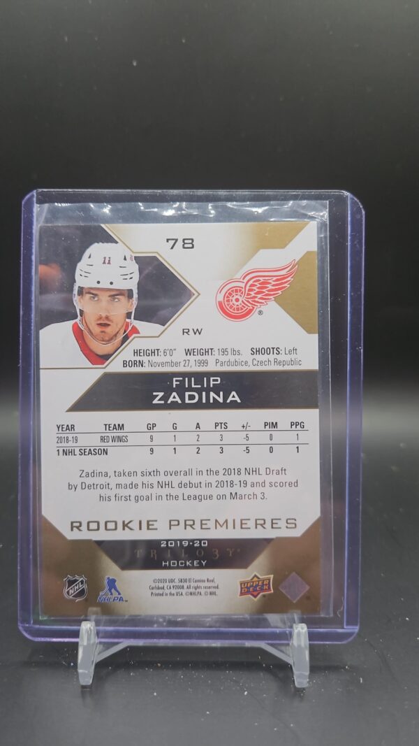 2019-20 UPPER DECK TRILOGY FILIP ZADINA #78 /999 ROOKIE PREMIERES - Image 2