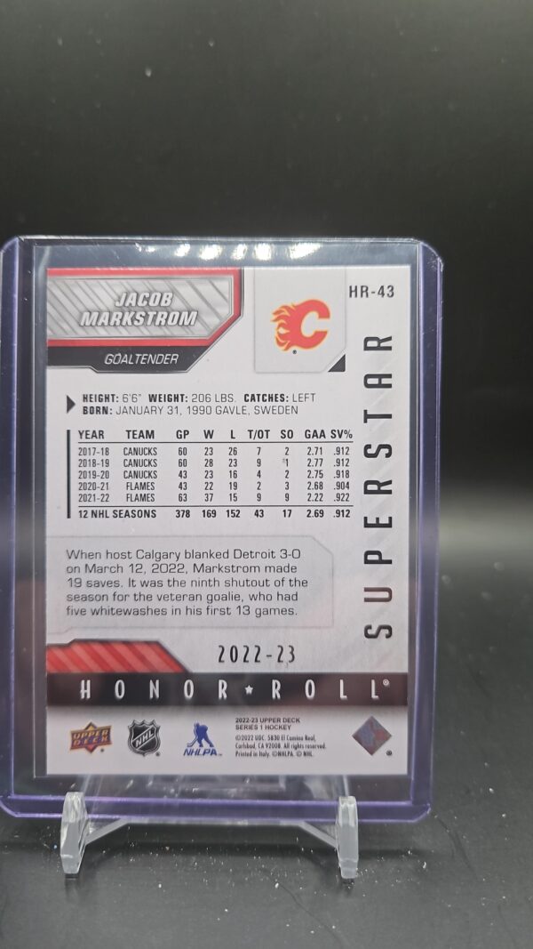 2022-23 Upper Deck Series 1 Honor Roll HR43 Jacob Markstrom - Image 2