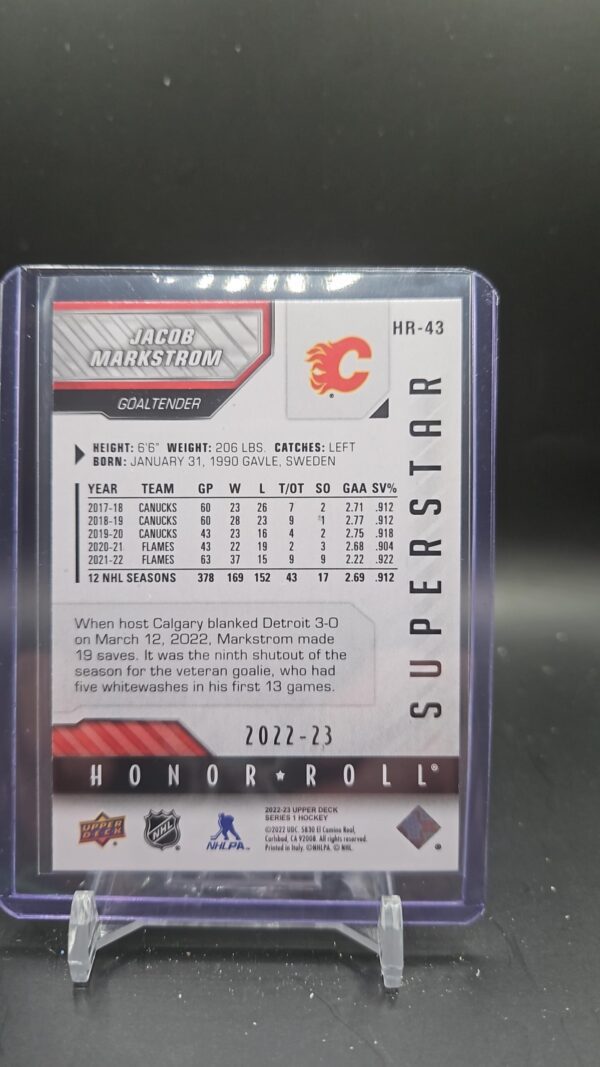 2022-23 Upper Deck Series 1 Honor Roll HR43 Jacob Markstrom - Image 2