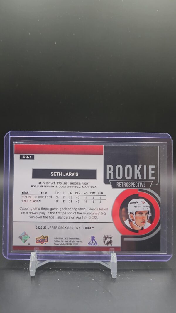 2022-23 Upper Deck Hockey Series 1 Rookie Retrospective Seth Jarvis RR-1 - Image 2