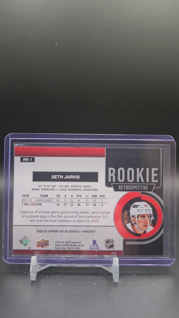 2022-23 Upper Deck Hockey Series 1 Rookie Retrospective Seth Jarvis RR-1 - Image 2