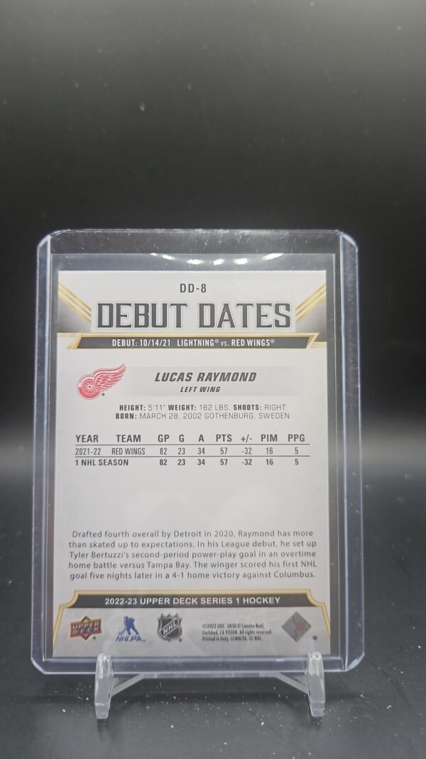 2022-23 Upper Deck Debut Dates Lucas Raymond Detroit Red Wings #DD-8 - Image 2