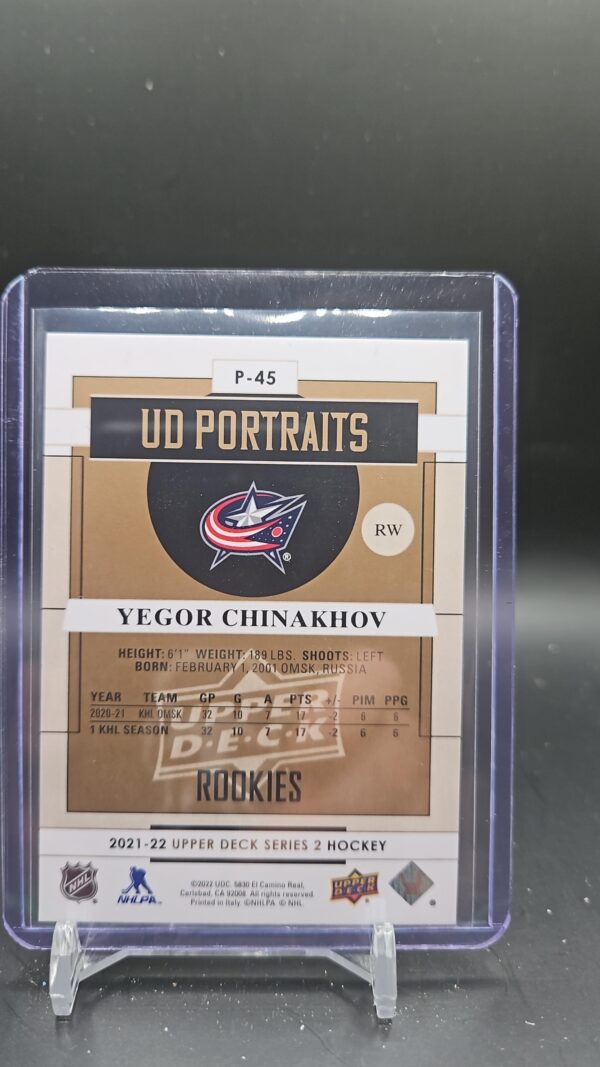 2021-22 UD - Series 2 - UD Portraits Rookies Yegor Chinakhov P-45 - Image 2