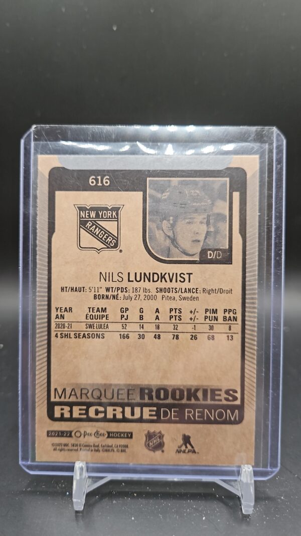 2021-22 UD - Series 2 - O-Pee-Chee Update Marquee Rookies Nils Lundkvist #616 - Image 2