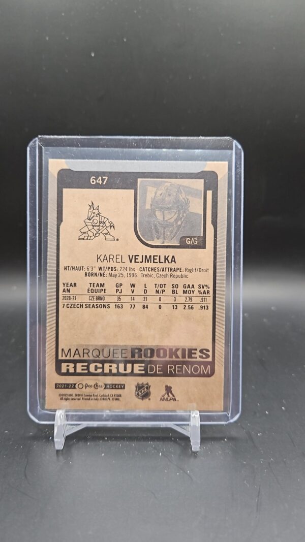 21-22 UD Series 2 Hockey O-Pee-Chee Marquee Rookies #647 Karel Vejmelka - Image 2