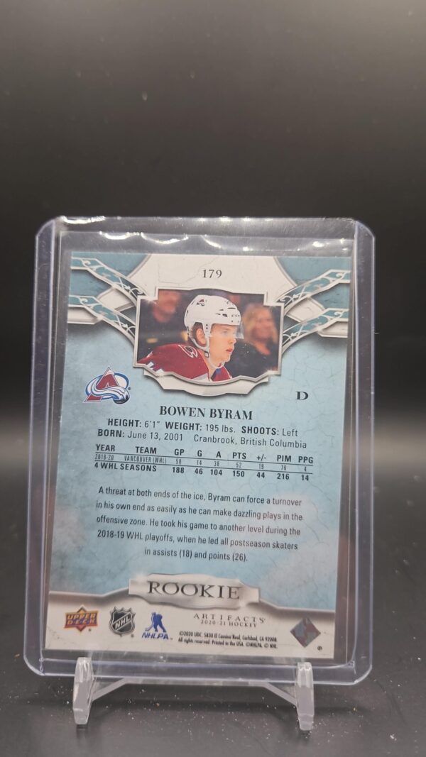 2020-21 Artifacts Rookie Colorado Avalanche Bowen Byram #179 249/999 - Image 2