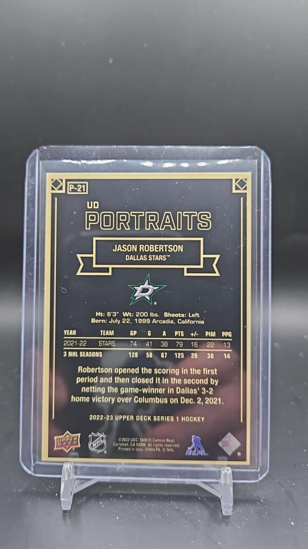 JASON ROBERTSON 22-23 UPPER DECK UD PORTRAITS CARD # P-21 DALLAS STARS 2022-23 - Image 2