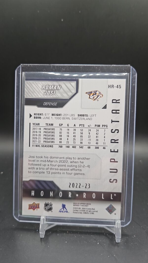 2022-23 Upper Deck Series 1 SUPERSTAR Honor Roll Roman Josi # HR-45 - Image 2
