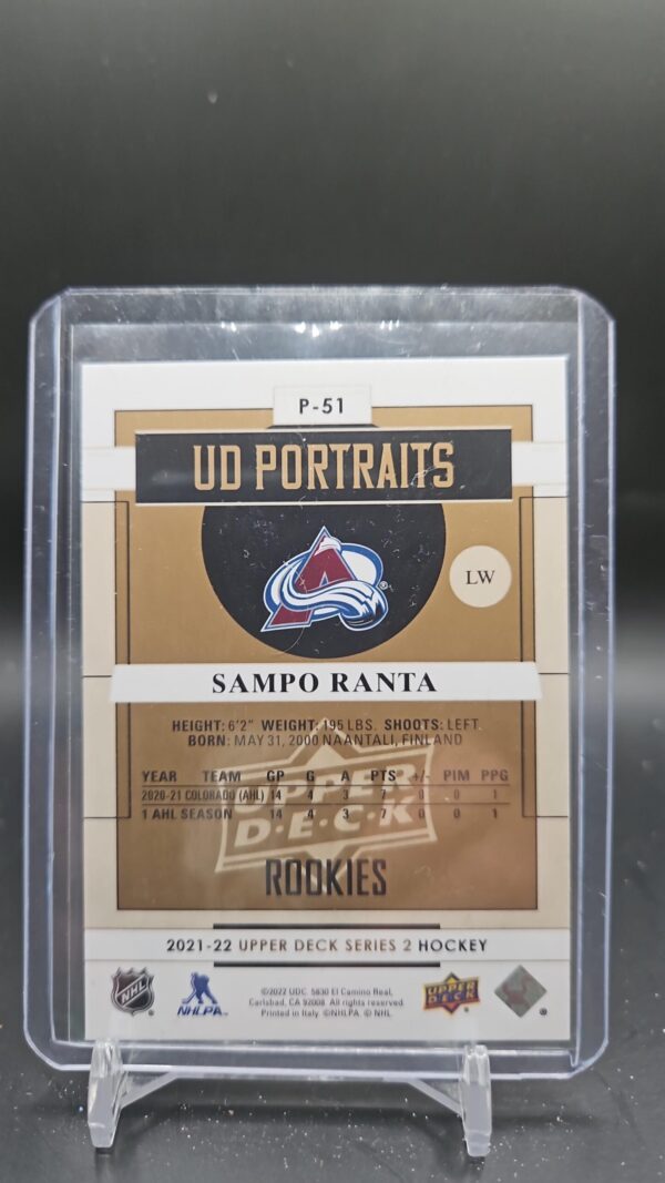 2021-22 Upper Deck UD Portraits Sampo Ranta Rookie Colorado#P-51 - Image 2