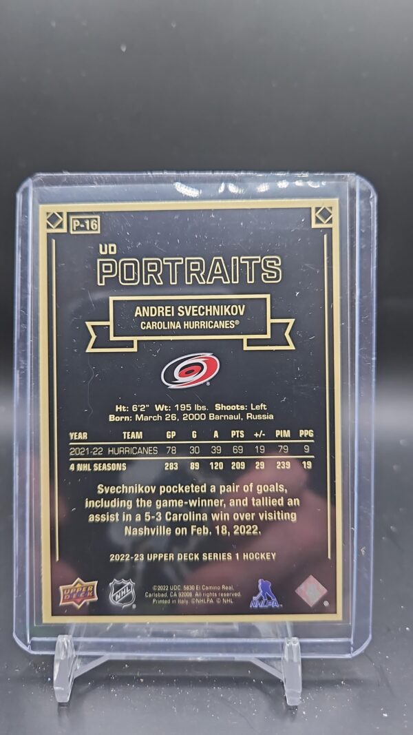 2022-23 Upper Deck UD Portraits Andrei Svechnikov #P-16 Carolina Hurricanes - Image 2