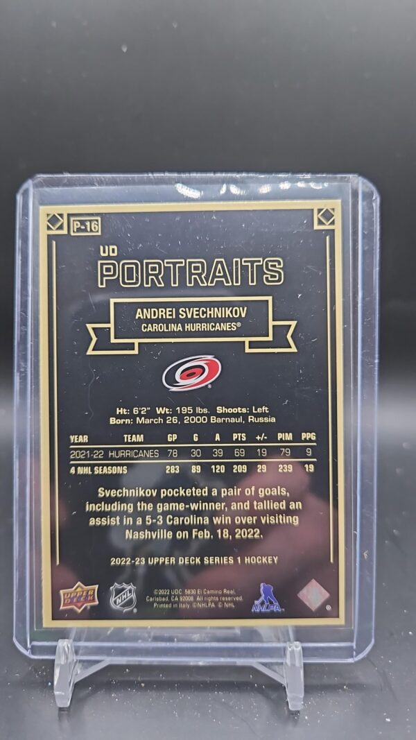 2022-23 Upper Deck UD Portraits Andrei Svechnikov #P-16 Carolina Hurricanes - Image 2