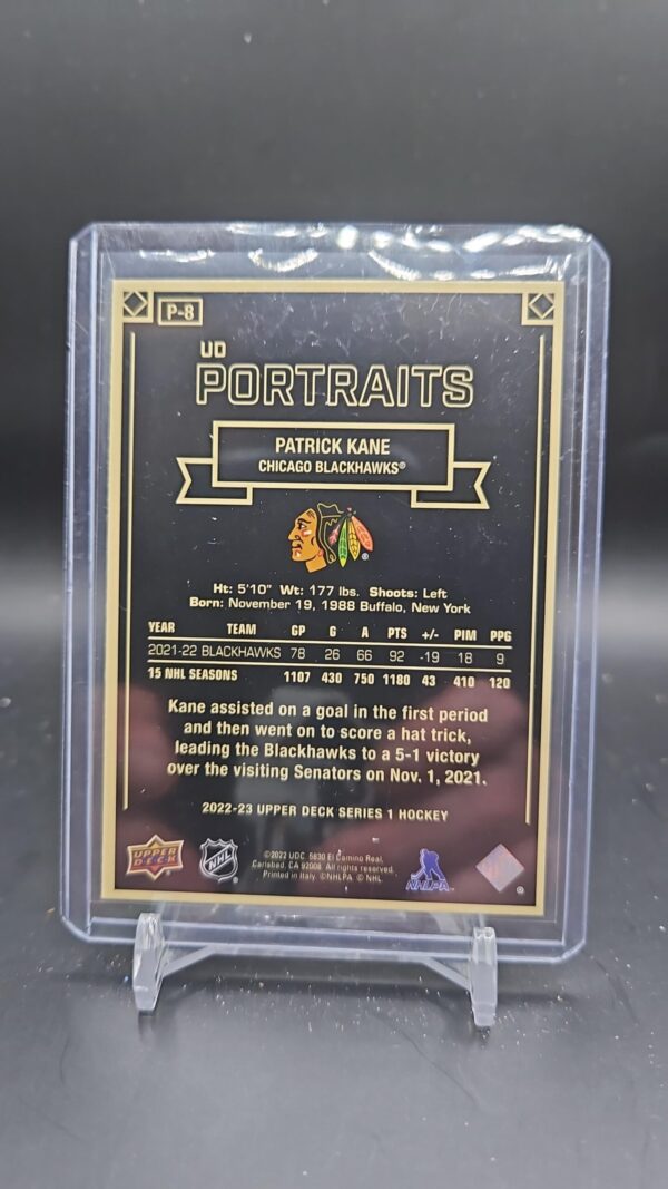 Patrick Kane 2022-23 Upper Deck Series 1 UD Portraits #P-8 Chicago Blackhawks - Image 2