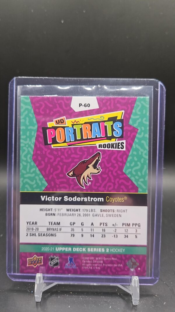 2020-21 Upper Deck UD Portraits Rookies Victor Soderstrom #P-60 - Image 2