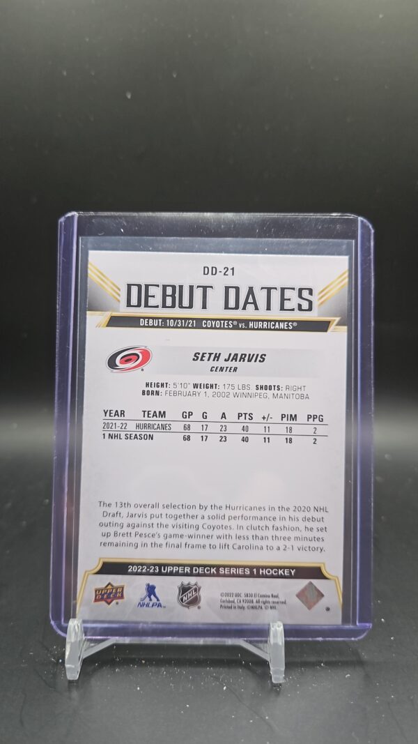 2022-23 Upper Deck Series 1 Debut Dates SETH JARVIS #DD-21 - Image 2