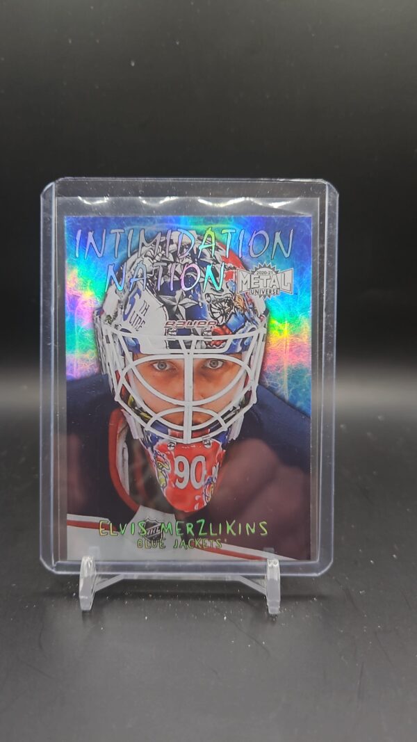 Elvis Merzlikins 2020-21 SKYBOX Metal INTIMIDATION NATION#IN-22