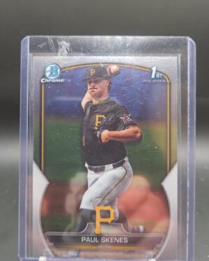 2023 1st Bowman Draft Chrome Paul Skenes Prospect RC #BDC-14 rookie card featuring the Pittsburgh Pirates top pitching prospect, base Chrome design, and high collector appeal.