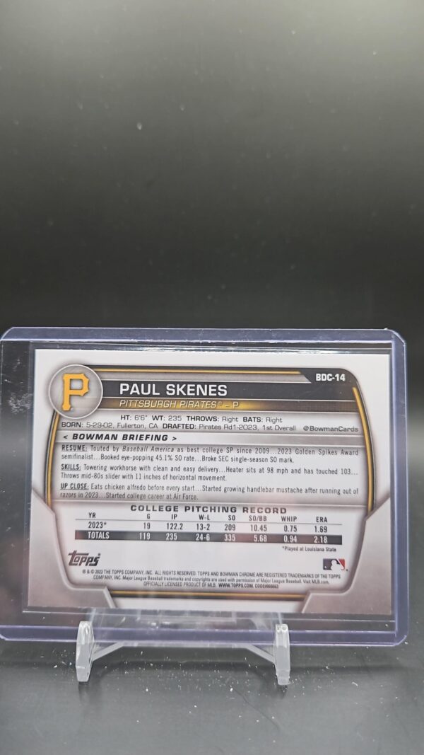 2023 1st Bowman Draft Chrome Paul Skenes Prospect RC #BDC-14 Base Pirates - Image 2