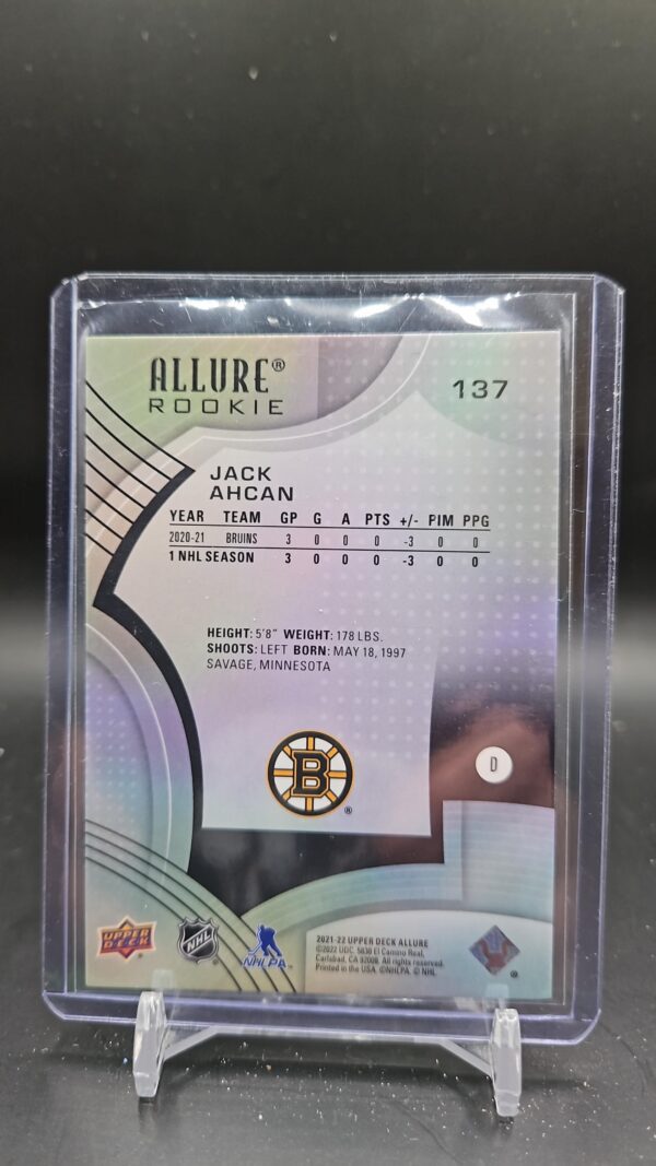 2021-22 Upper Deck Allure Rookie Jack Ahcan #137 Boston Bruins - Image 2