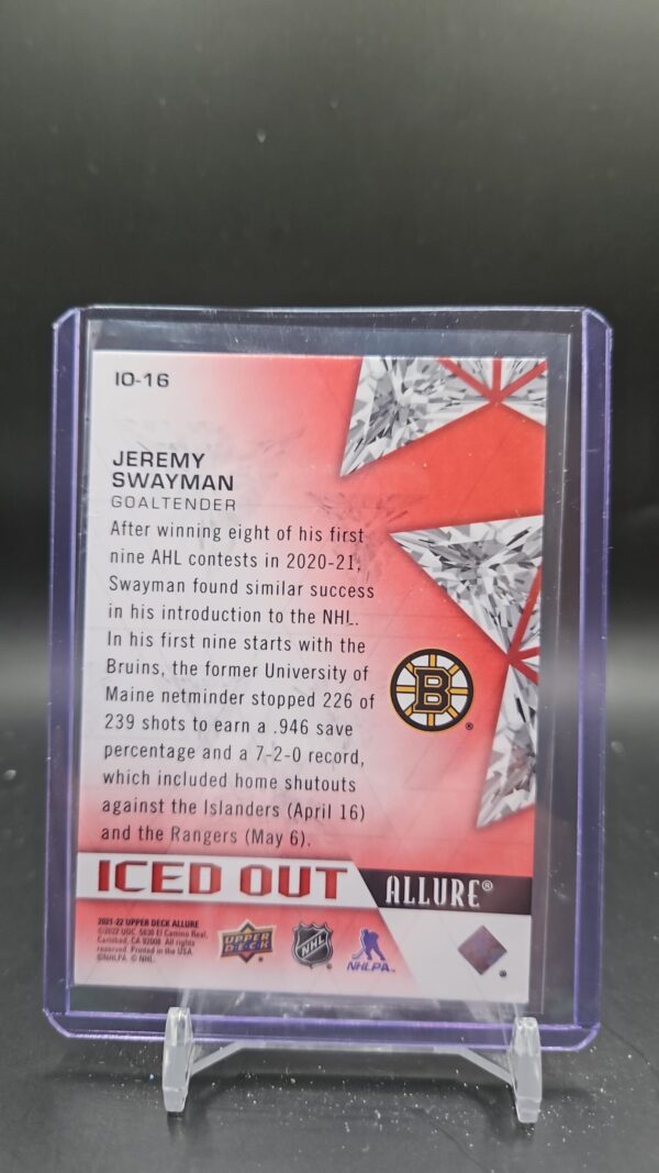 2021-22 Upper Deck Allure Iced Out Jeremy Swayman #IO-16 Rookie RC - Image 2