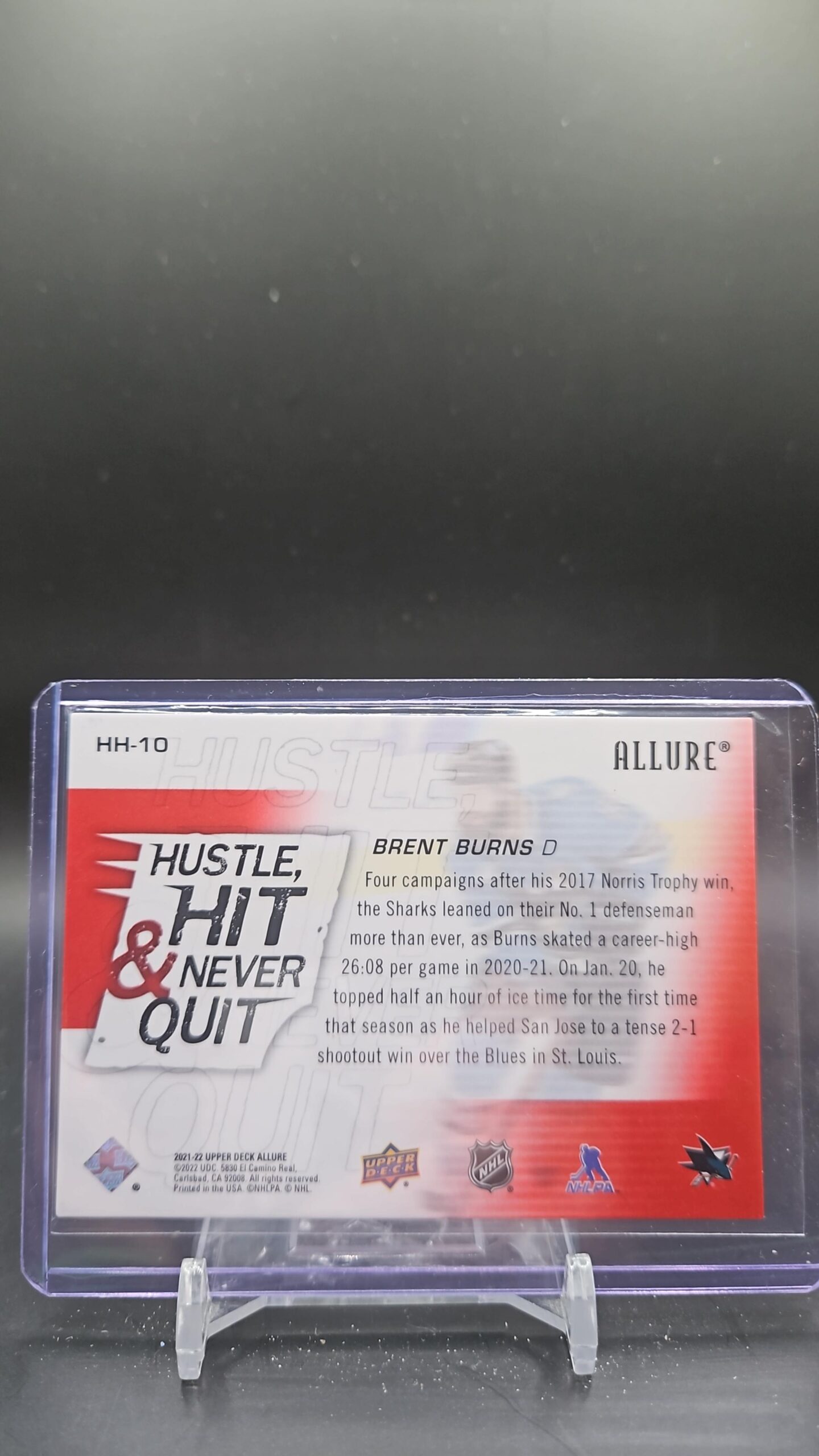2021-22 Upper Deck Allure Hustle Hit and Never Quit #HH10 Brent Burns - Image 2