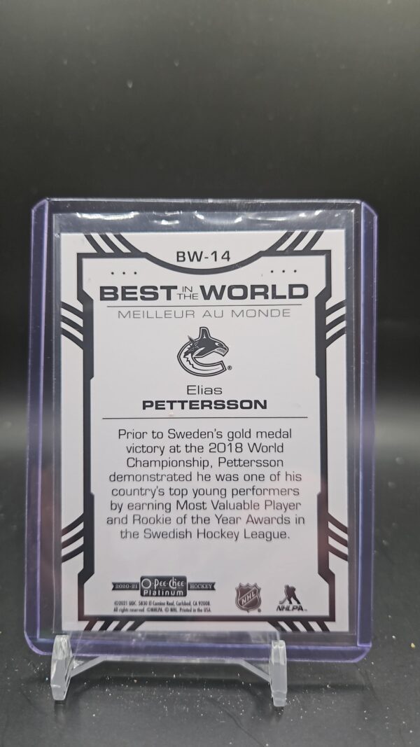 2020-21 O-Pee-Chee Platinum Best in the World #BW14 Elias Pettersson - Image 2