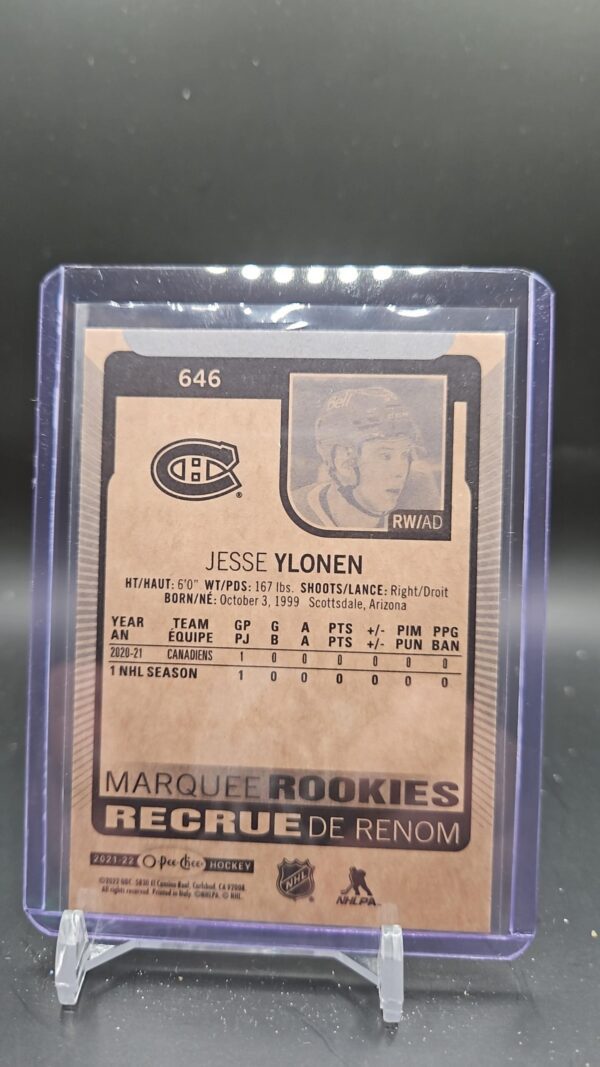 2021-22 OPC O-Pee-Chee Marquee Rookie JESSE YLONEN #646 Montreal Canadiens - Image 2