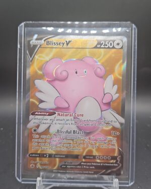 Pokémon TCG Blissey V 182/198 Chilling Reign Sword & Shield Full Art card displayed in near mint condition, showcasing full-art design and holographic finish for collectors.