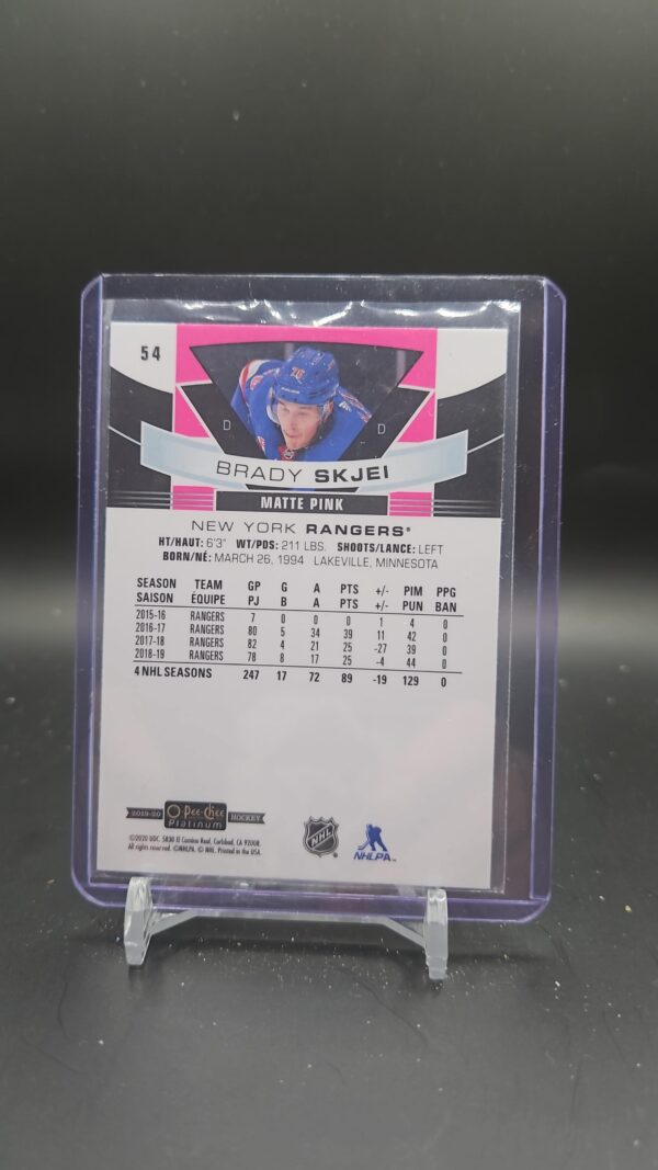 2019-20 OPC O-Pee-Chee Platinum Matte Pink Brady Skjei #54 - New York Rangers - Image 2