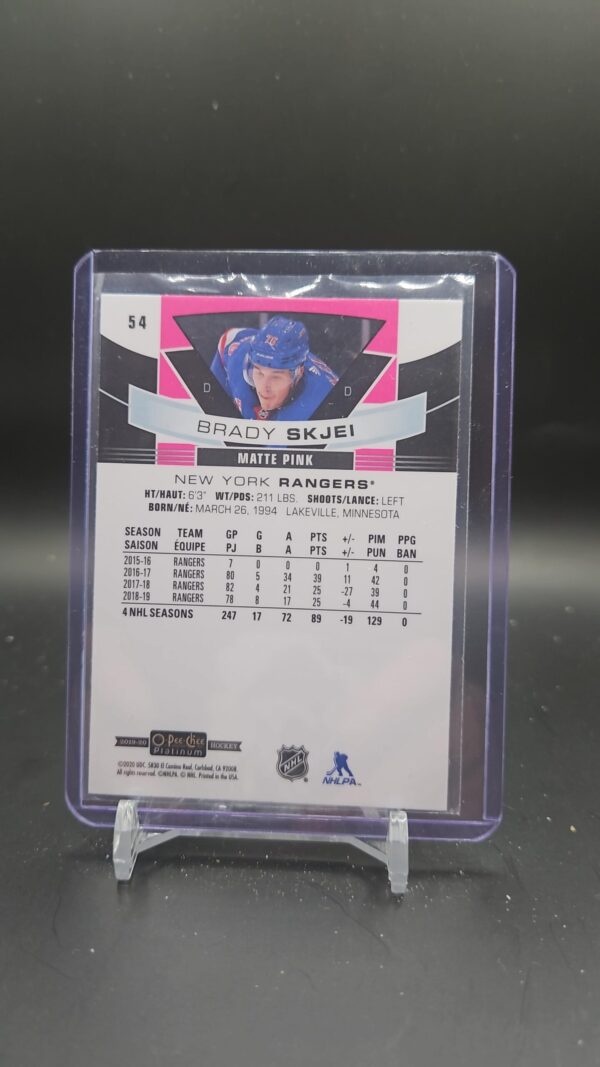 2019-20 OPC O-Pee-Chee Platinum Matte Pink Brady Skjei #54 - New York Rangers - Image 2