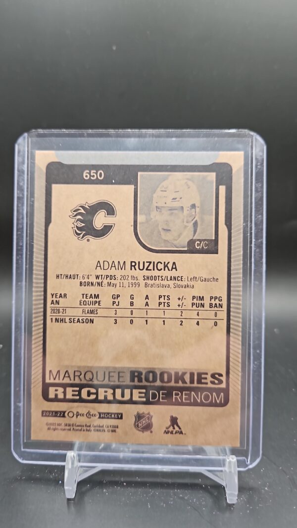 2021-22 O-Pee-Chee Marquee Rookies Adam Ruzicka #650 Calgary - Image 2