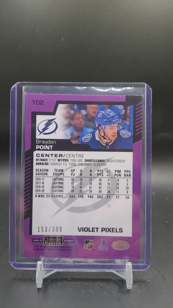 2020-21 O-Pee-Chee Platinum Violet Pixels #102 Brayden Point /399 - Image 2