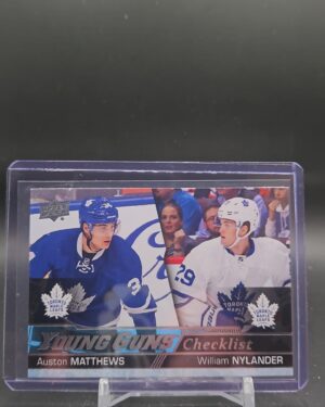 2016-17 Upper Deck Series 1 Young Guns Checklist #250 rookie card featuring William Nylander and Auston Matthews, Toronto Maple Leafs, iconic rookie collectible.