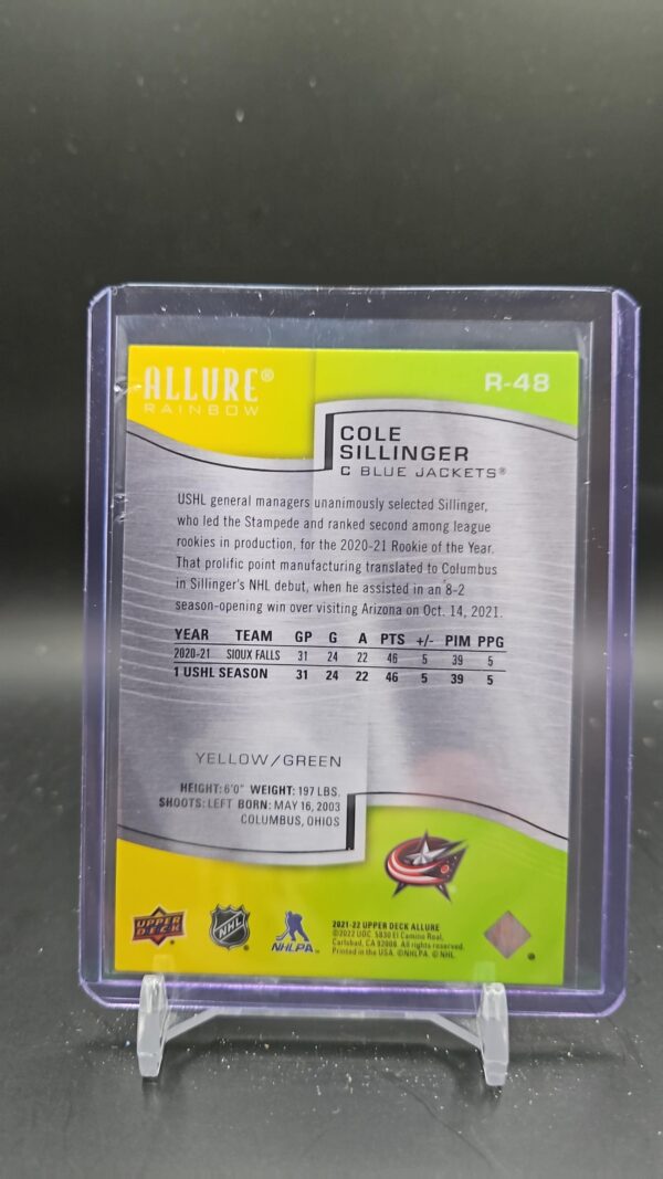 2021-22 Upper Deck Allure Yellow/Green Cole Sillinger #R-48 - Image 2