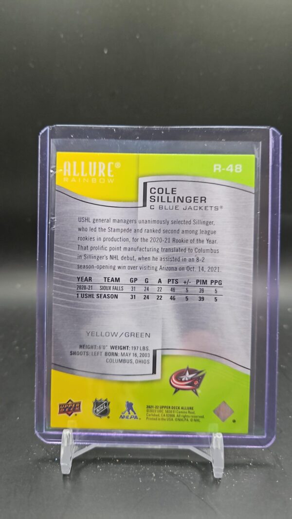 2021-22 Upper Deck Allure Yellow/Green Cole Sillinger #R-48 - Image 2